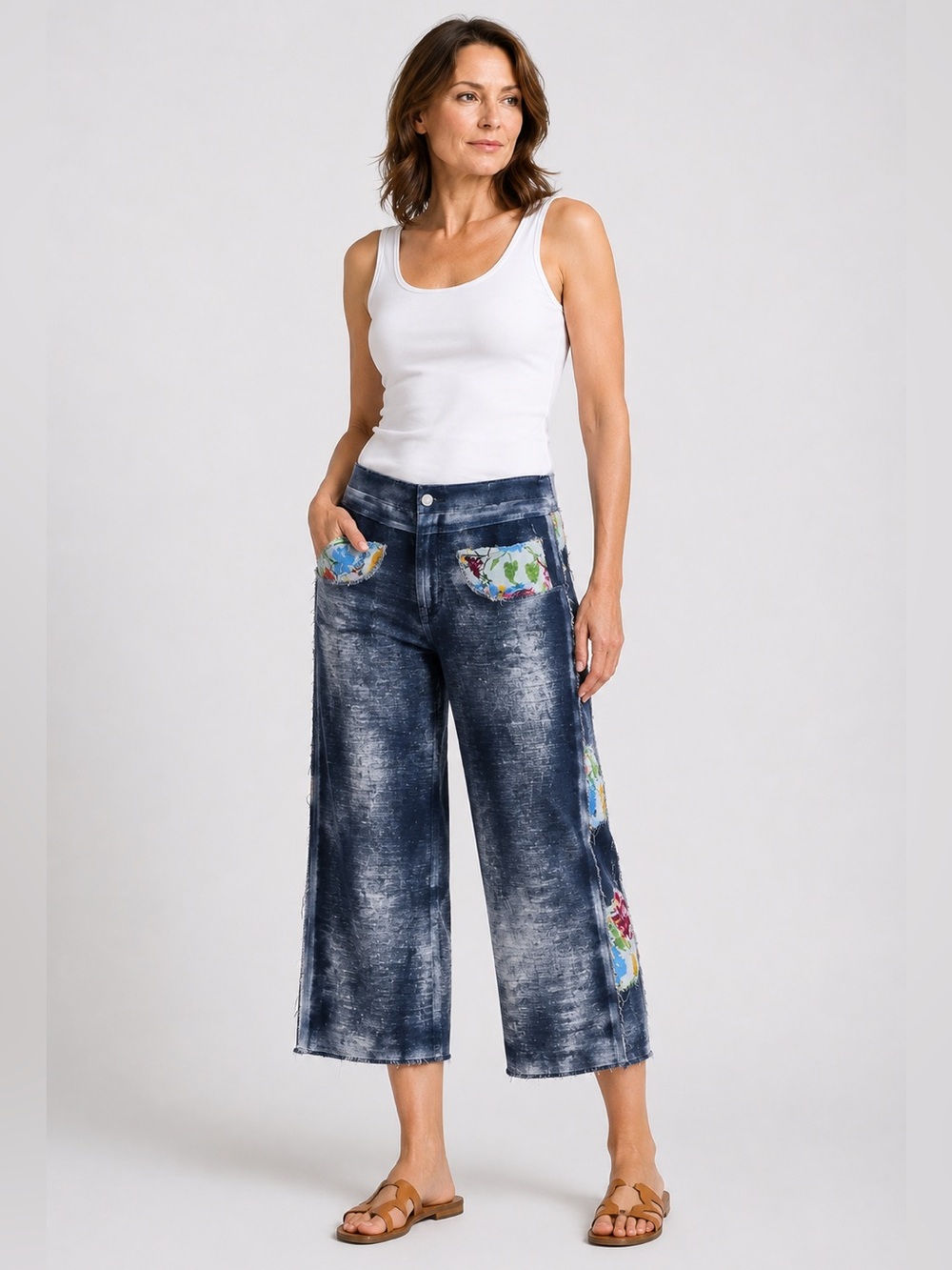 Avant Toi Distressed Floral Patchwork Cropped Pants Size L
